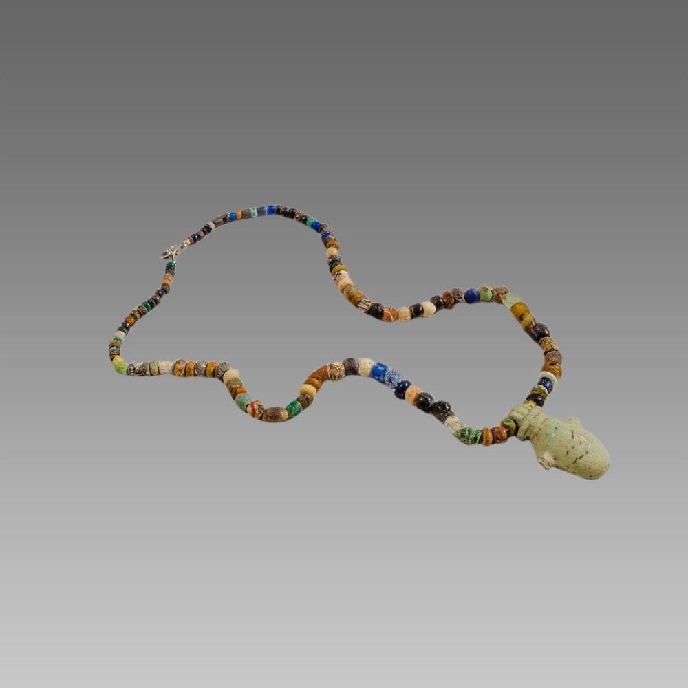 Ancient Egyptian Faience Heart Amulet with Roman Glass...