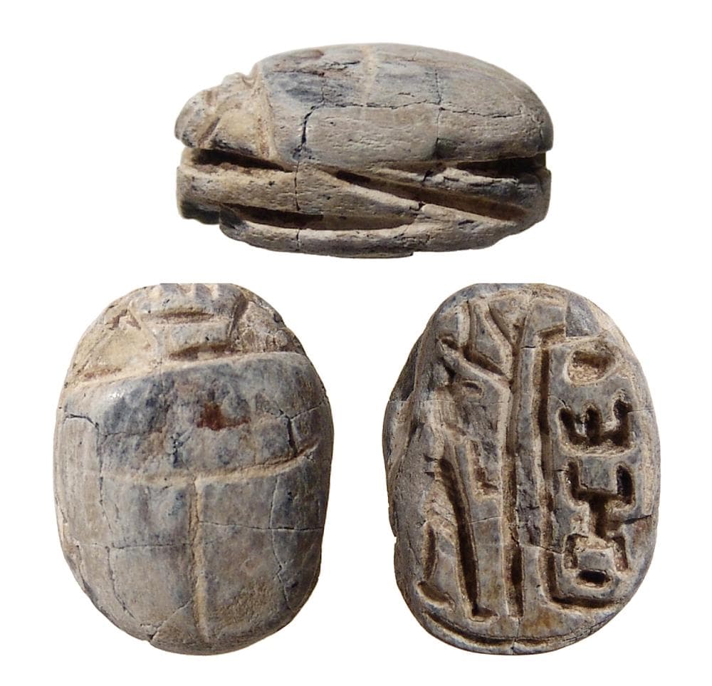 An Egyptian steatite scarab with Thutmose III cartouche