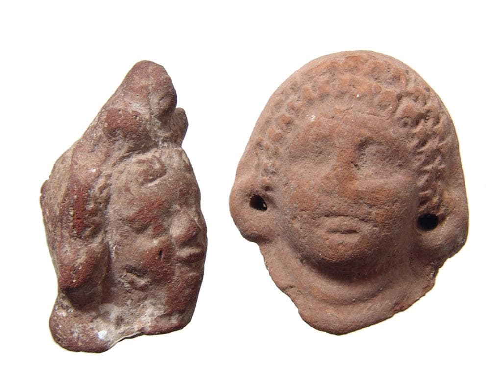 A pair of nice Egyptian terracotta heads, Roman Period