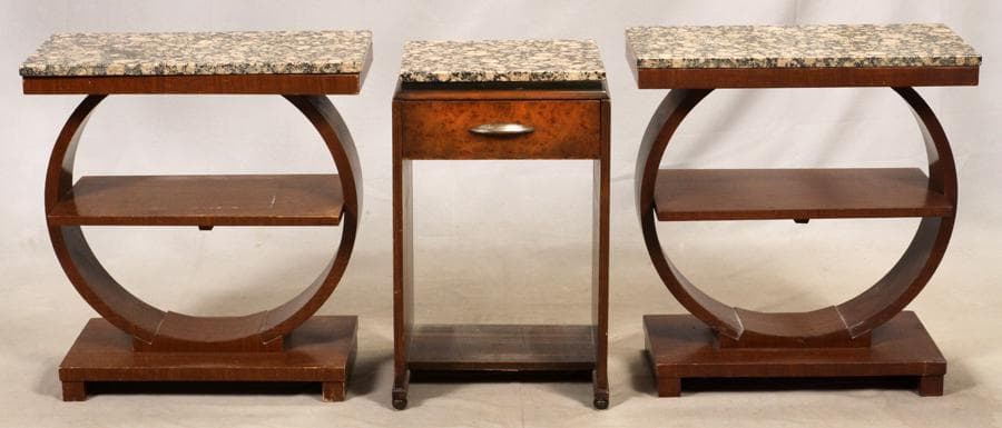 Art deco influence granite top end tables