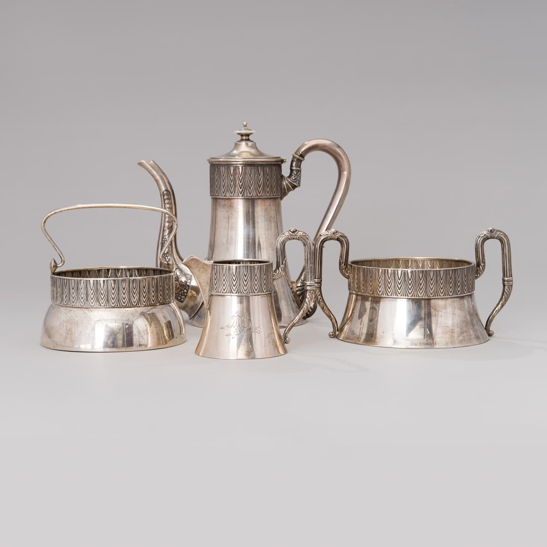 KAFFESERVIS 4 DELAR, silver, Vasily Agafonov Moskva 1908-17.