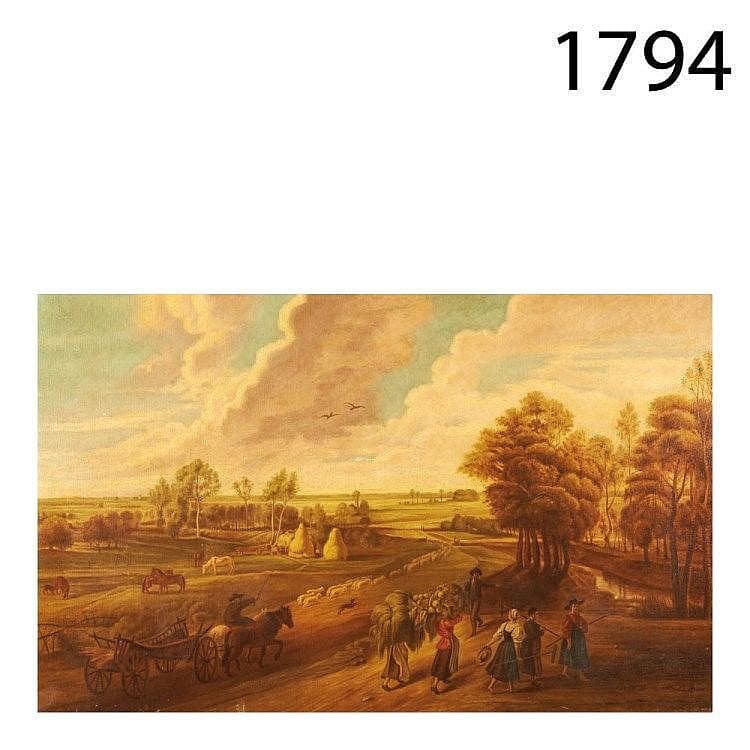 Central European school, XX century. Landscape with figures.