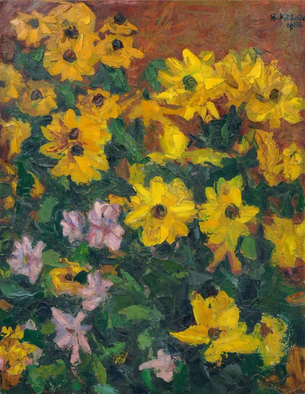 Hans Fähnle, Blumenbeet mit Mädchenauge. 1953.