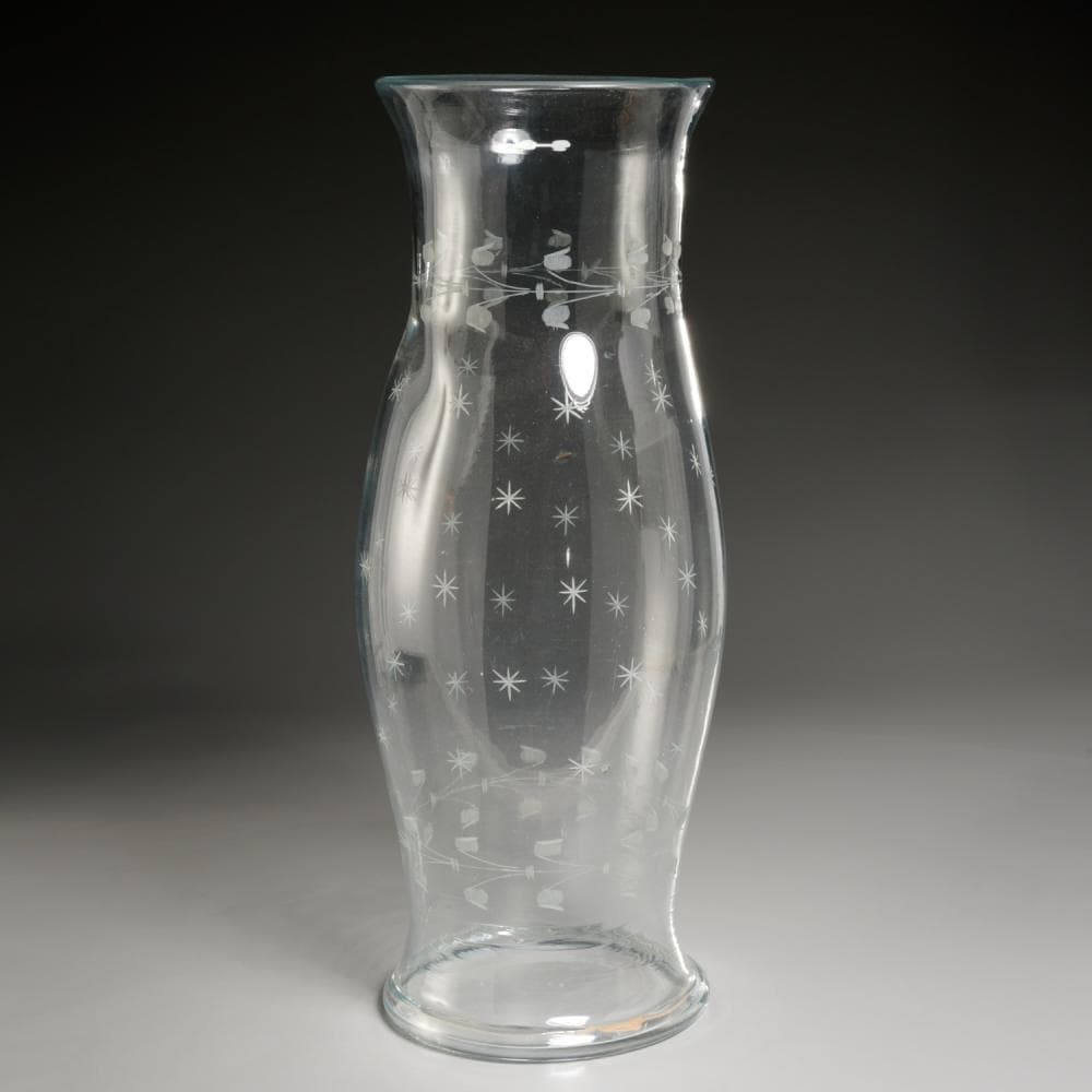 Large etched blown glass hurricane shade