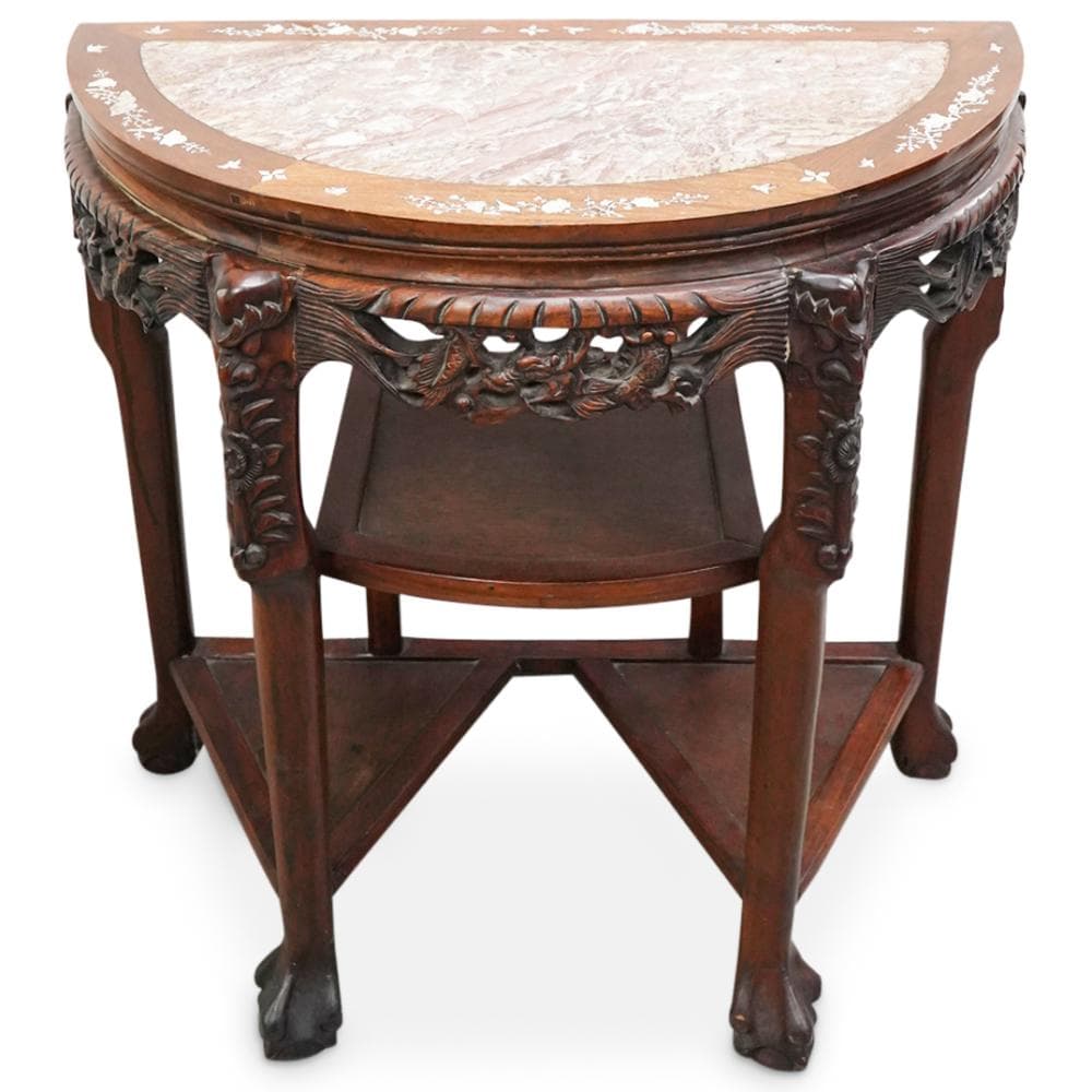Antique Chinese Demilune Marble Top Table