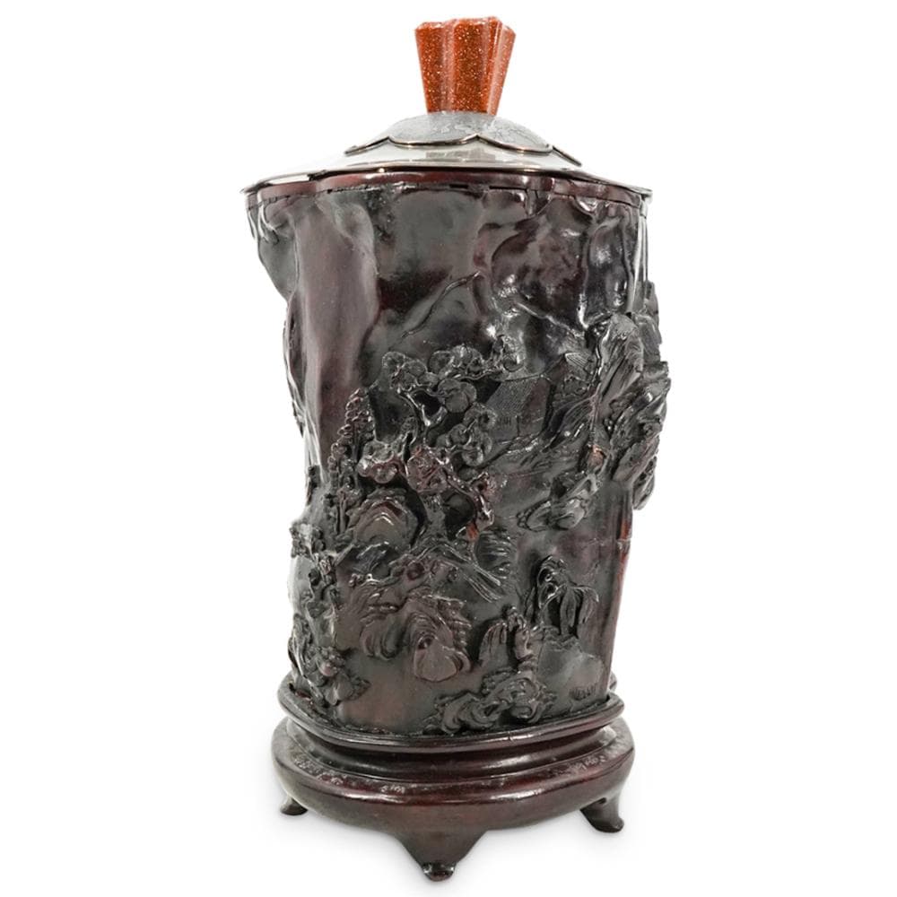 Antique Japanese Silver Lidded Brush Pot