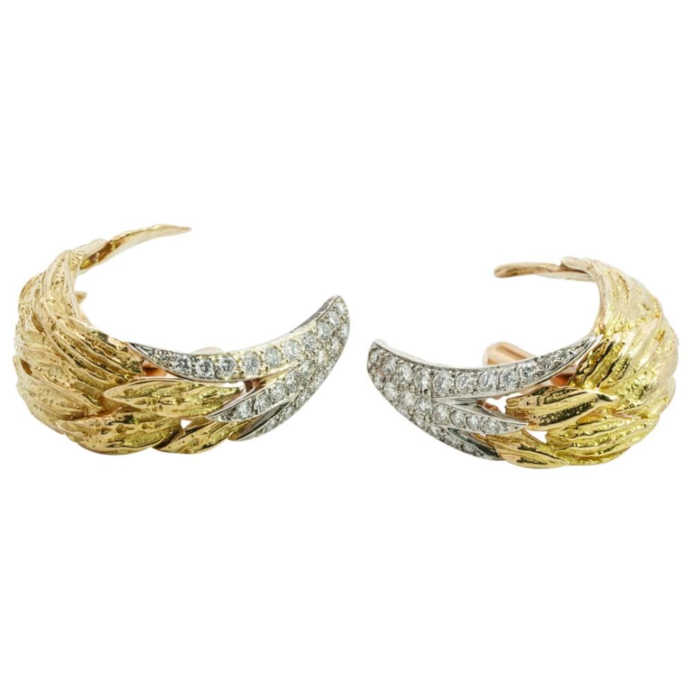 Vintage 14k Gold and Diamond Converted Feathered Cufflinks