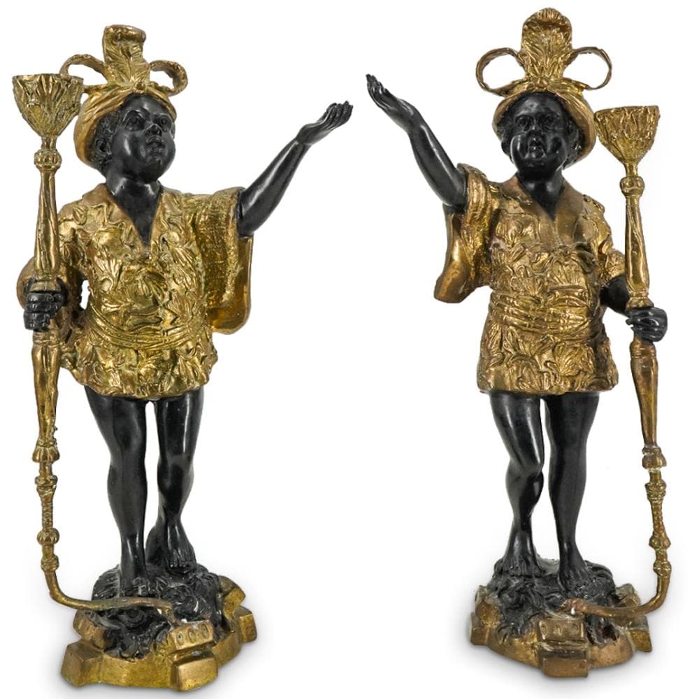 Pair Venetian Mixed Metal Blackamoor Candleholders