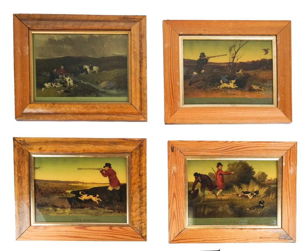 B.G.LEWIS: Four Reverse Painted Hunt Scenes