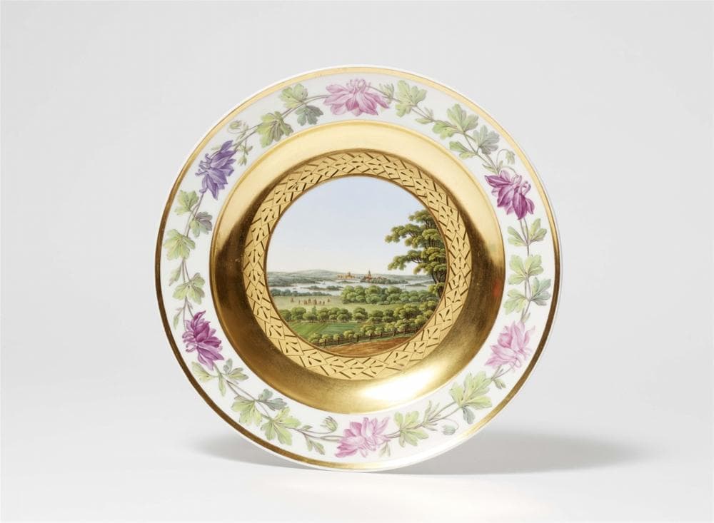 A Berlin KPM porcelain plate with a view of Spandau