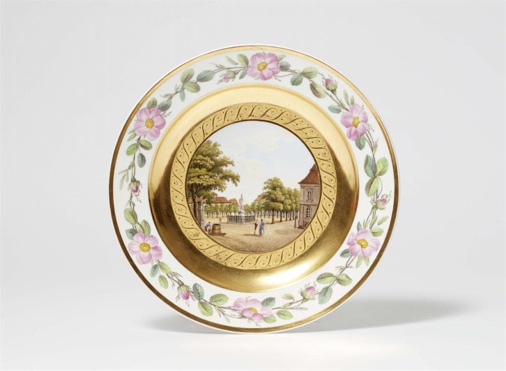 A Berlin KPM porcelain plate with a view of Wilhelmplatz