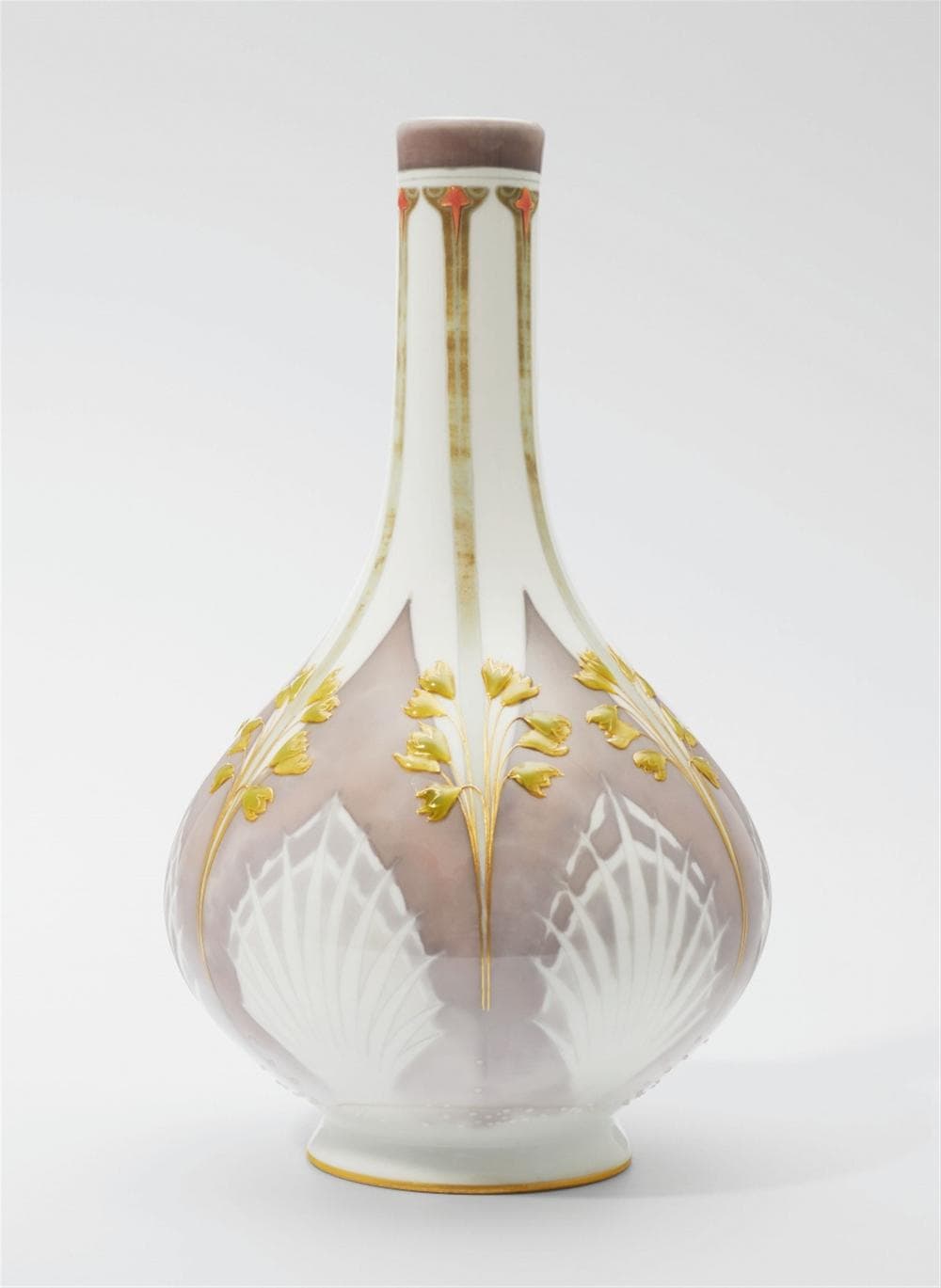 A Berlin KPM porcelain vase with lotus leaf and raised glass bead decoration