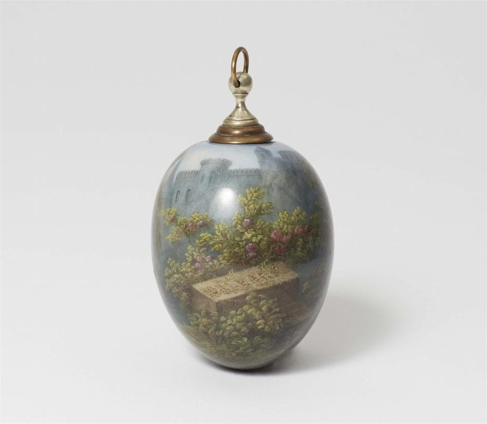 A rare Berlin KPM porcelain Easter egg bottle with a Romantic landscape