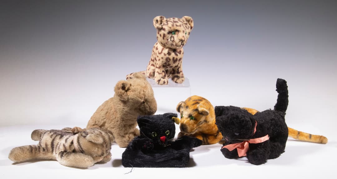 VINTAGE STUFFED CAT TOY COLLECTION, INCL STEIFF