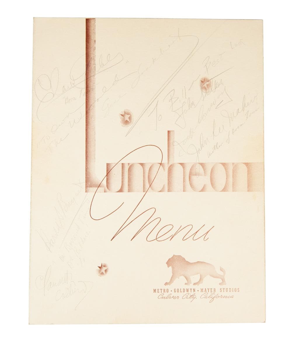 Clark Gable And Claudette Colbert | Signed MGM Studio Luncheon Menu