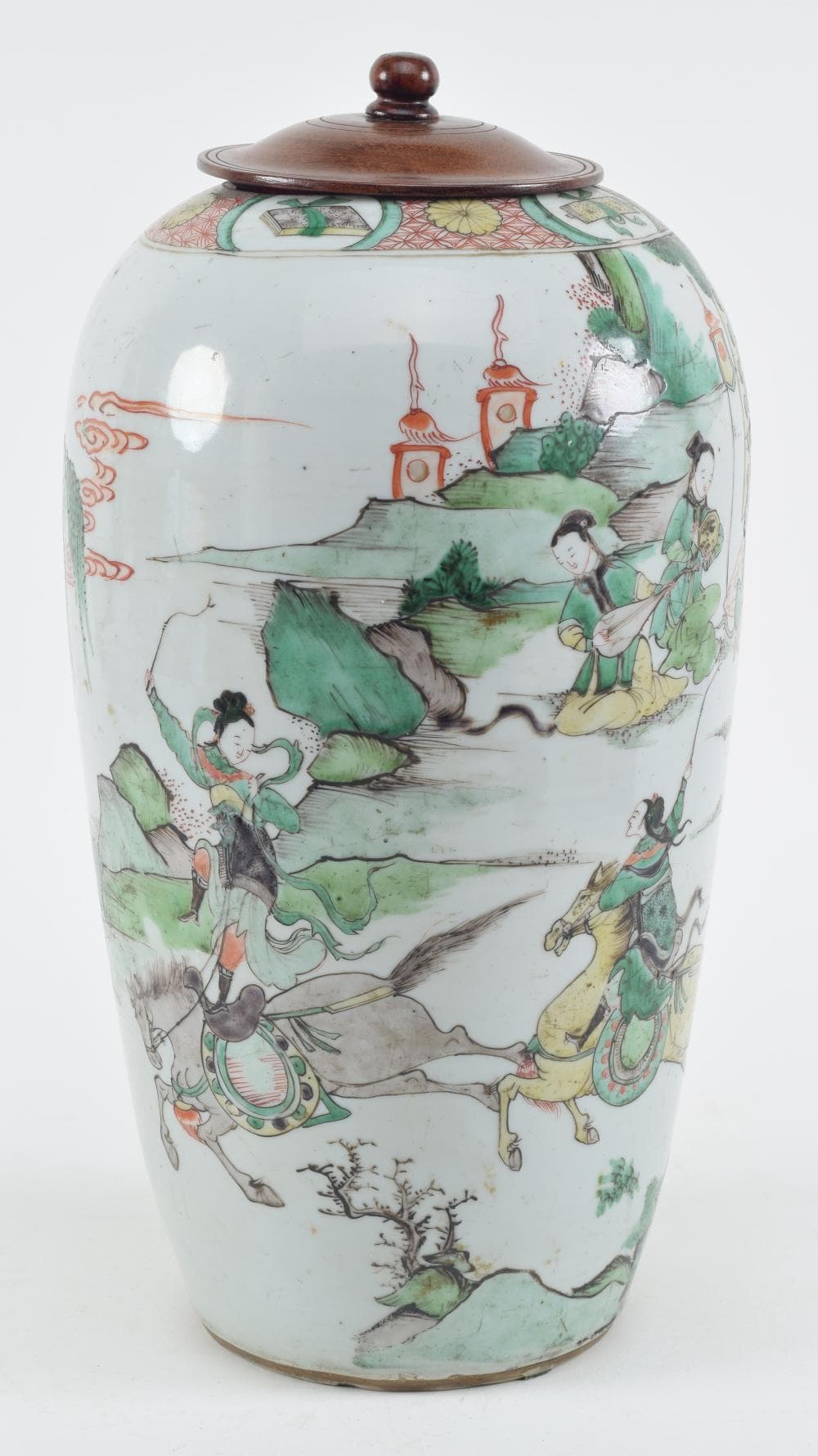 Chinese Kang Hsi famille verte decorated porcelain jar