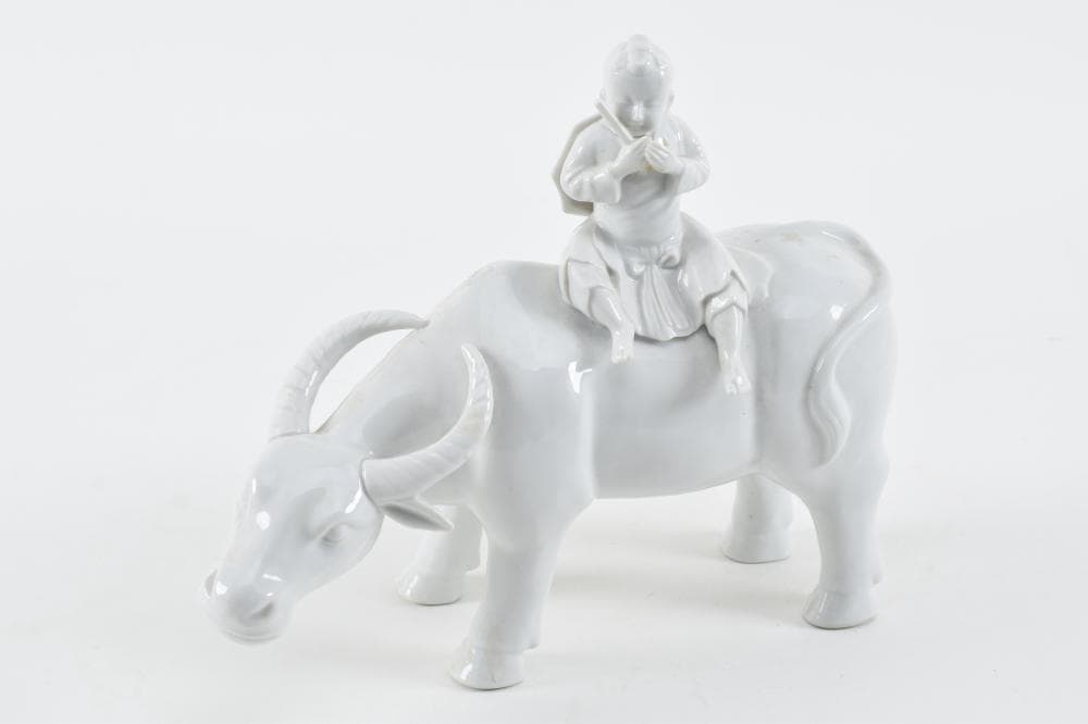 Chinese export porcelain Blanc de chine water buffalo with child riding