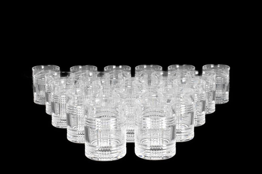 Set of 20 Ralph Lauren Glen Plaid Crystal Old Fashion Glasses