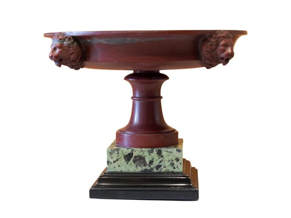 Holy water font in marble antique red.
