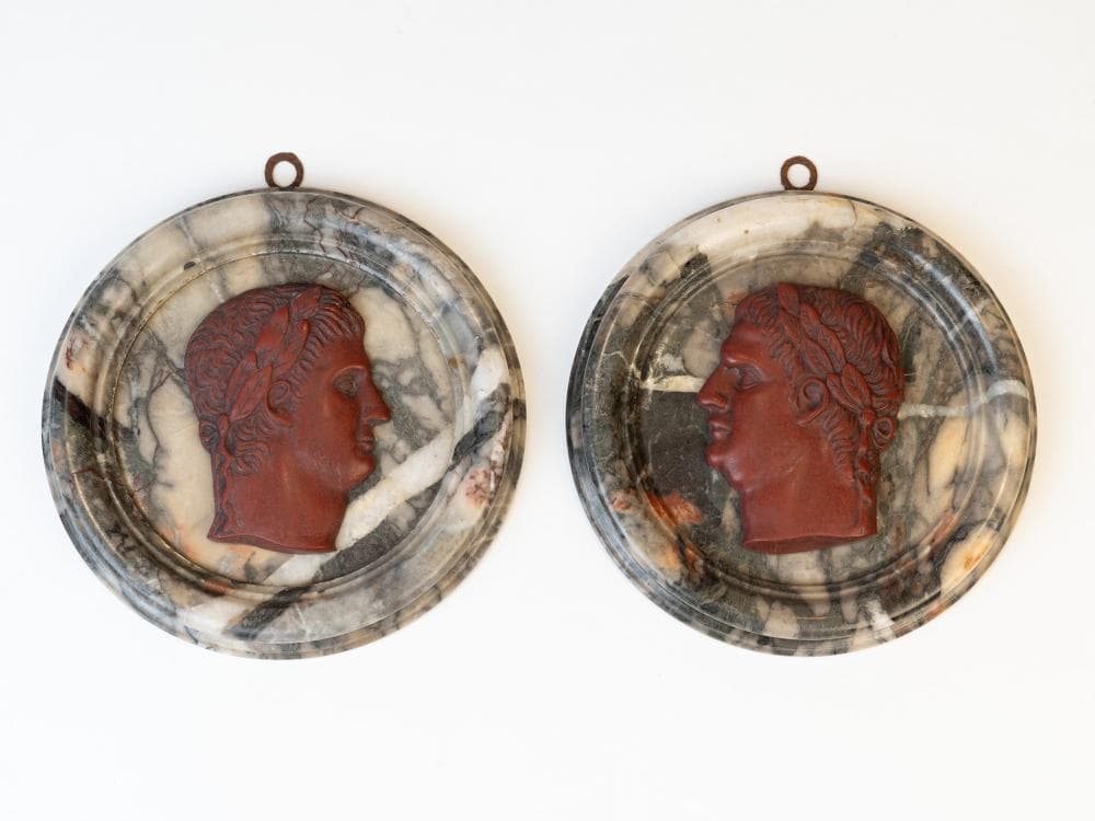 Pair of Emperor Profiles in Antique Red marble