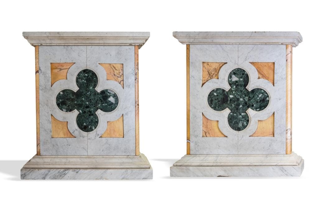 Pair of white Carrara marble dining table bases