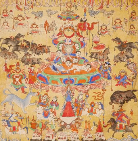 A Tibetan kangdzä offering thangka for Begtse. Distemper on cotton.