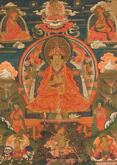 A small Bhutanese thangka of a Kagyu teacher, possibly Padma Lingpa.