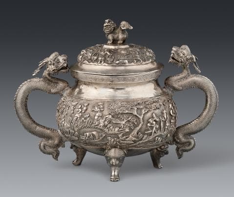 A large silver lidded sugar bowl. Vietnam. Around 1900