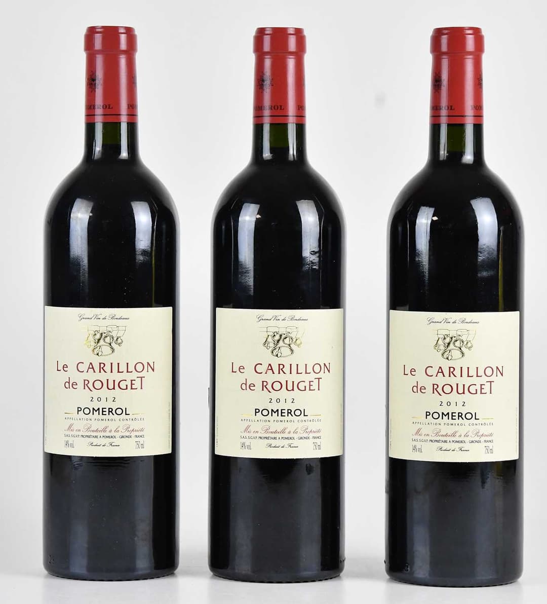RED WINE; three bottles of Le Crillon de Rouget 2012 Pomerol