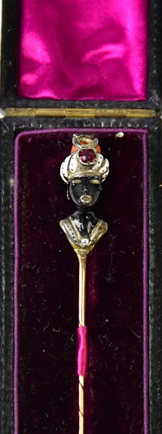 A Victorian Blackamoor tie pin in the style of Moretto