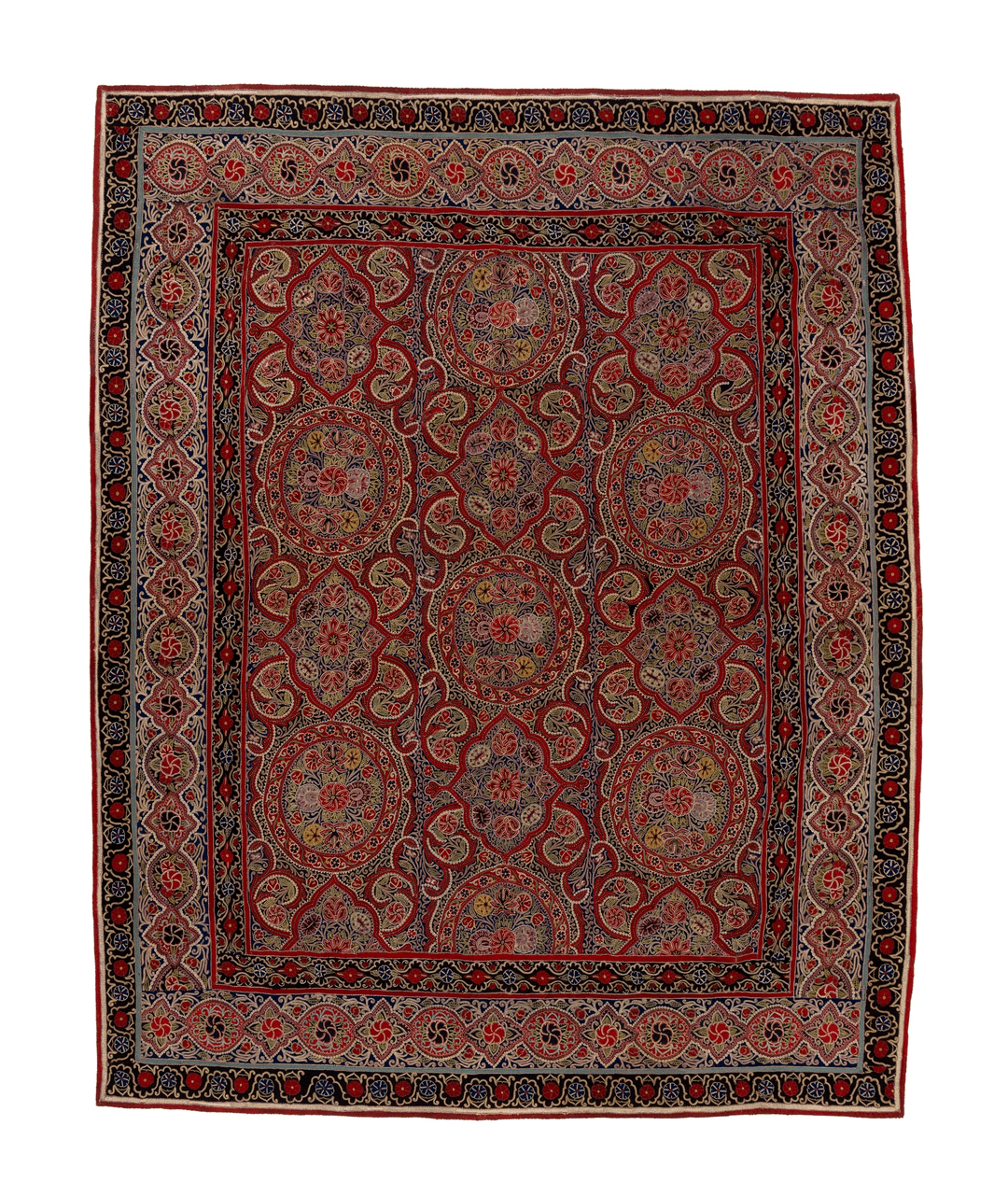 A QAJAR RESHT EMBROIDERED APPLIQUÉ WOOL PANEL