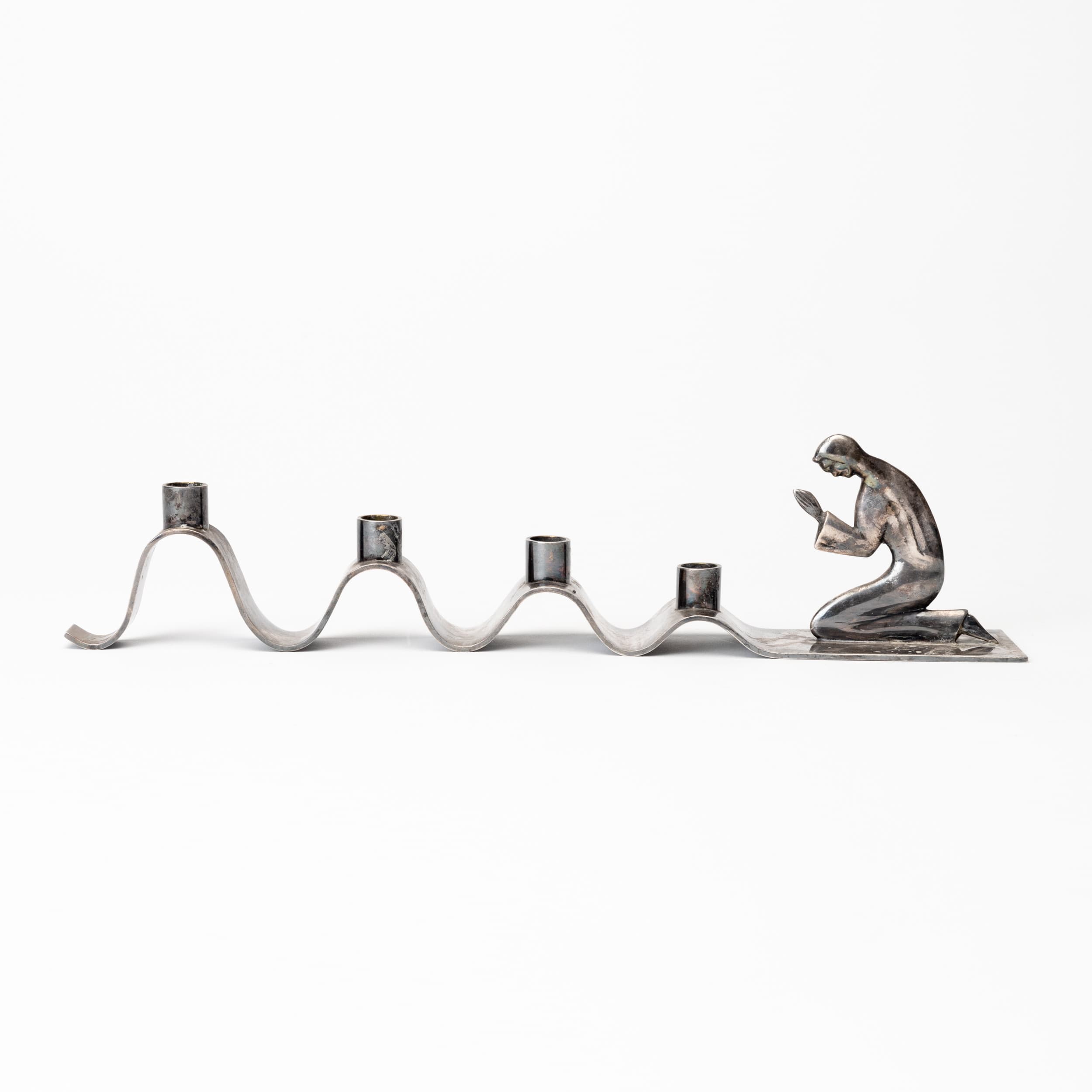 WALTER ANDERSSON. Ljusstake, "Bedjande madonna", Ystad Metall, nysilver