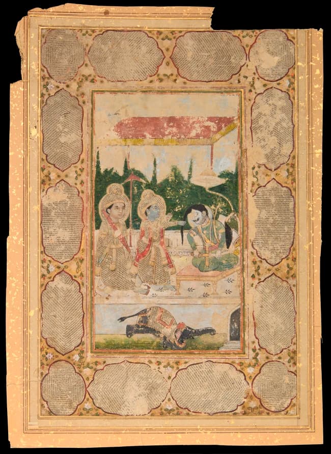 A detached album folio : Krishna kills the demon Kansa with an elephant tusk