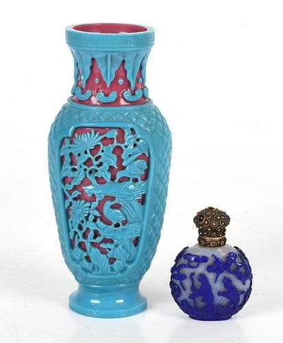 A Chinese Peking Glass Blue and Pink Vase