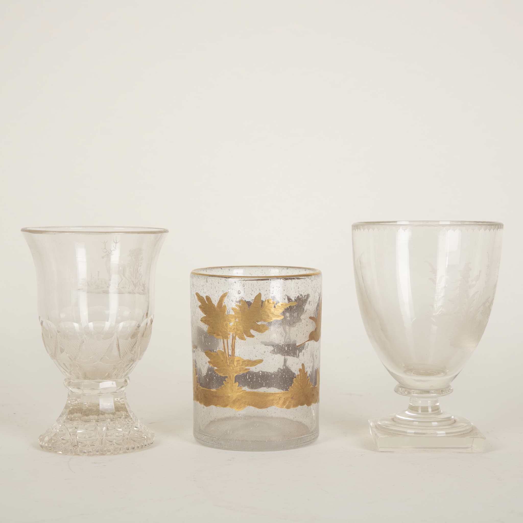Drei Gläser mit Jagdmotiven, Böhmen u.a. 19./20. Jh. (3).