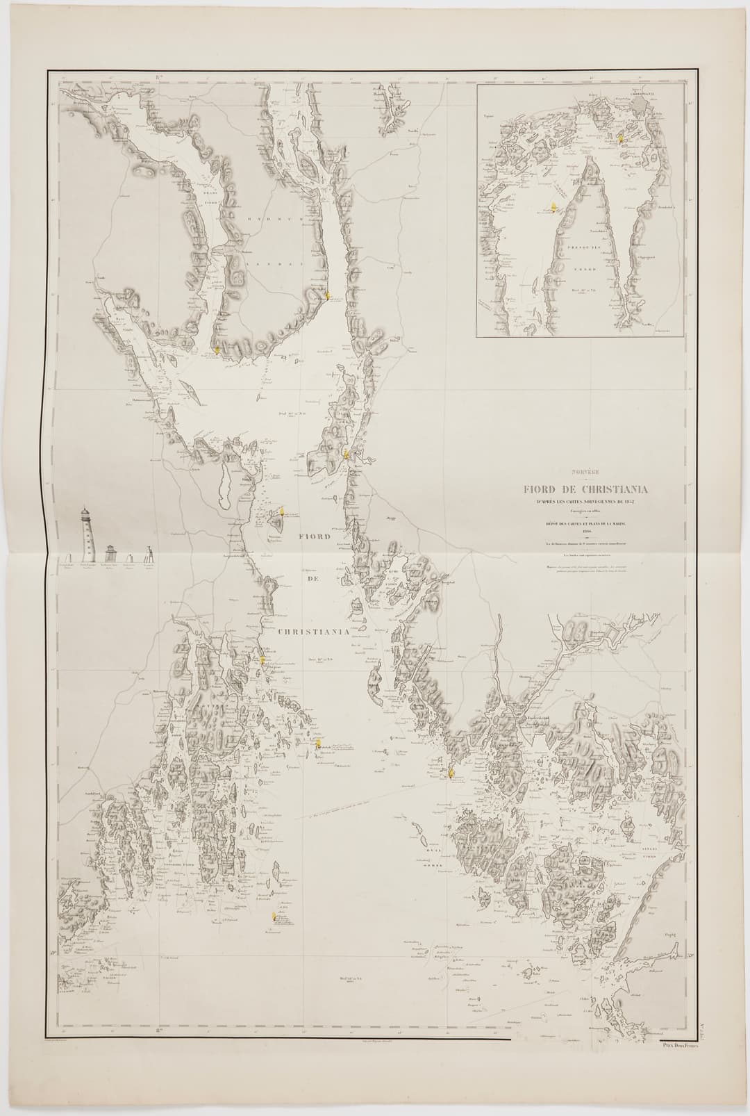 ORGE, OSLOFJORDEN M.M., 5 SJÖKORT DEPOT DE LA MARINE, ca 1872.