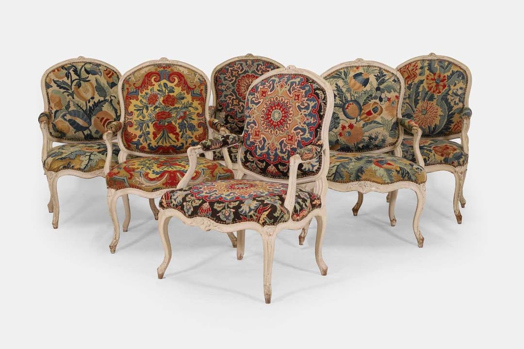 A set of six Louis XVI grey painted fauteuils third quarter of the