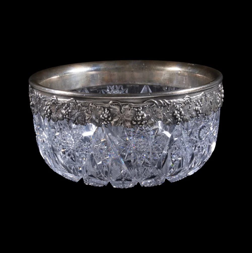 STERLING RIMMED AMERICAN BRILLIANT CUT GLASS BOWL