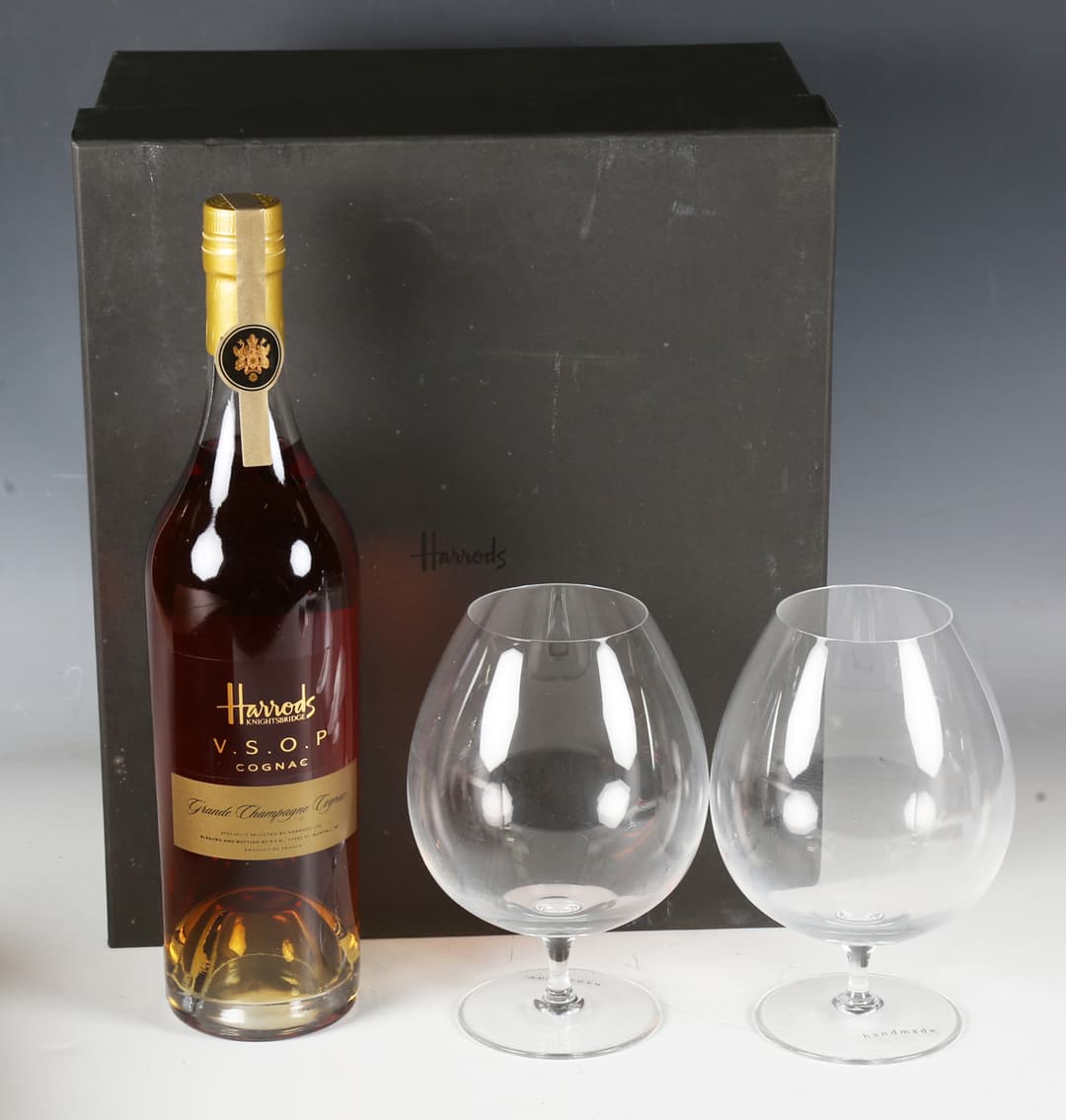 Harrods VSOP Grande Champagne Cognac (1), boxed with two glasses