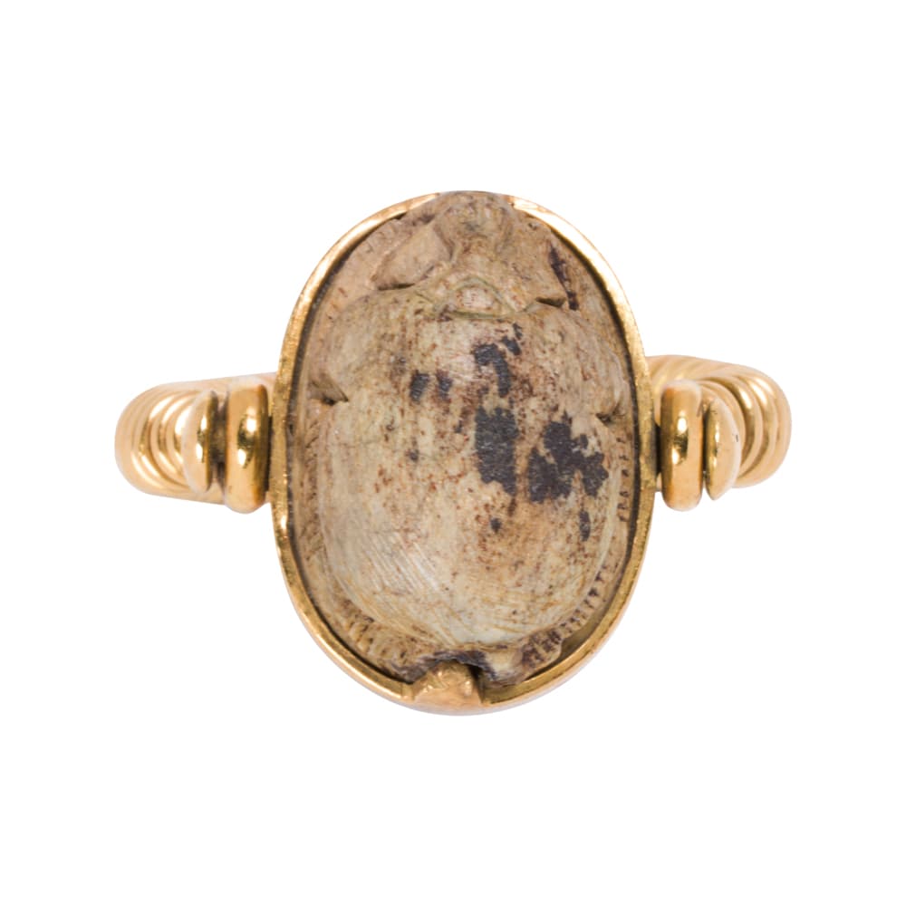 A 20k gold Egyptian revival scarab ring