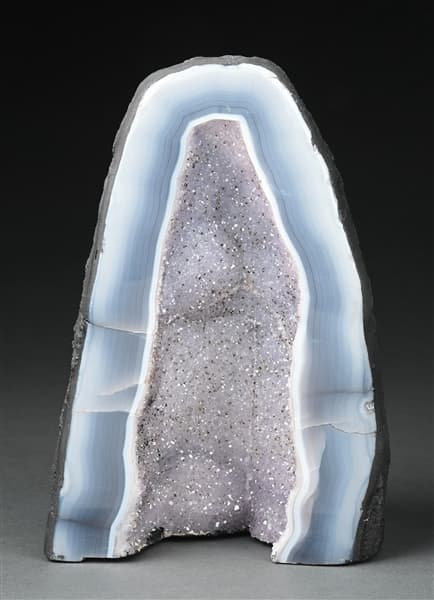 LARGE CATHEDRAL BOLIVIAN AMETHYST CRYSTAL GEODE WITH BLUE AGATE