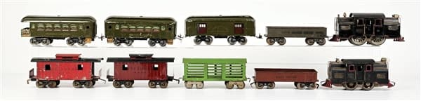 LOT OF 10: NEW YORK CENTRAL LINES TRAIN ENGINES NO. 33 AND 38 WITH VARIOUS CARS