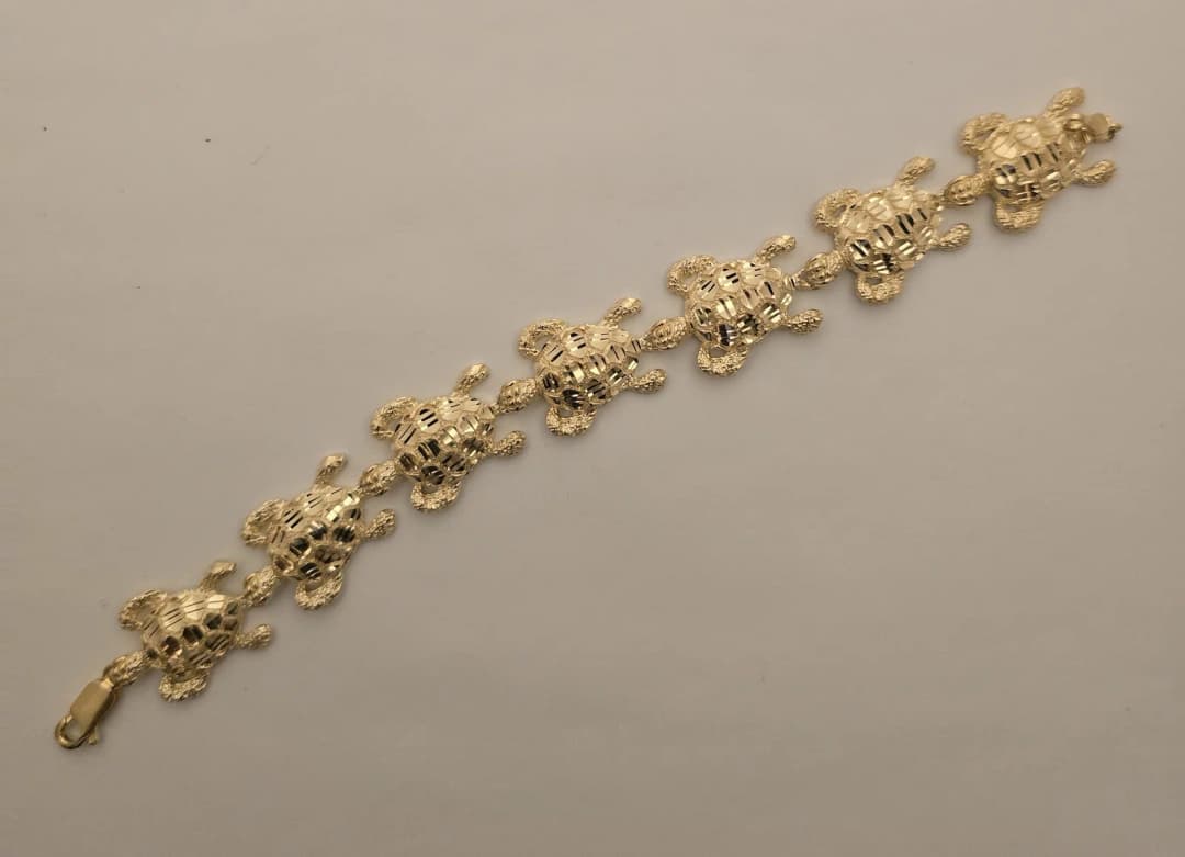 14k Yellow Gold Turtle Link Bracelet L 7.5" 27.6 g