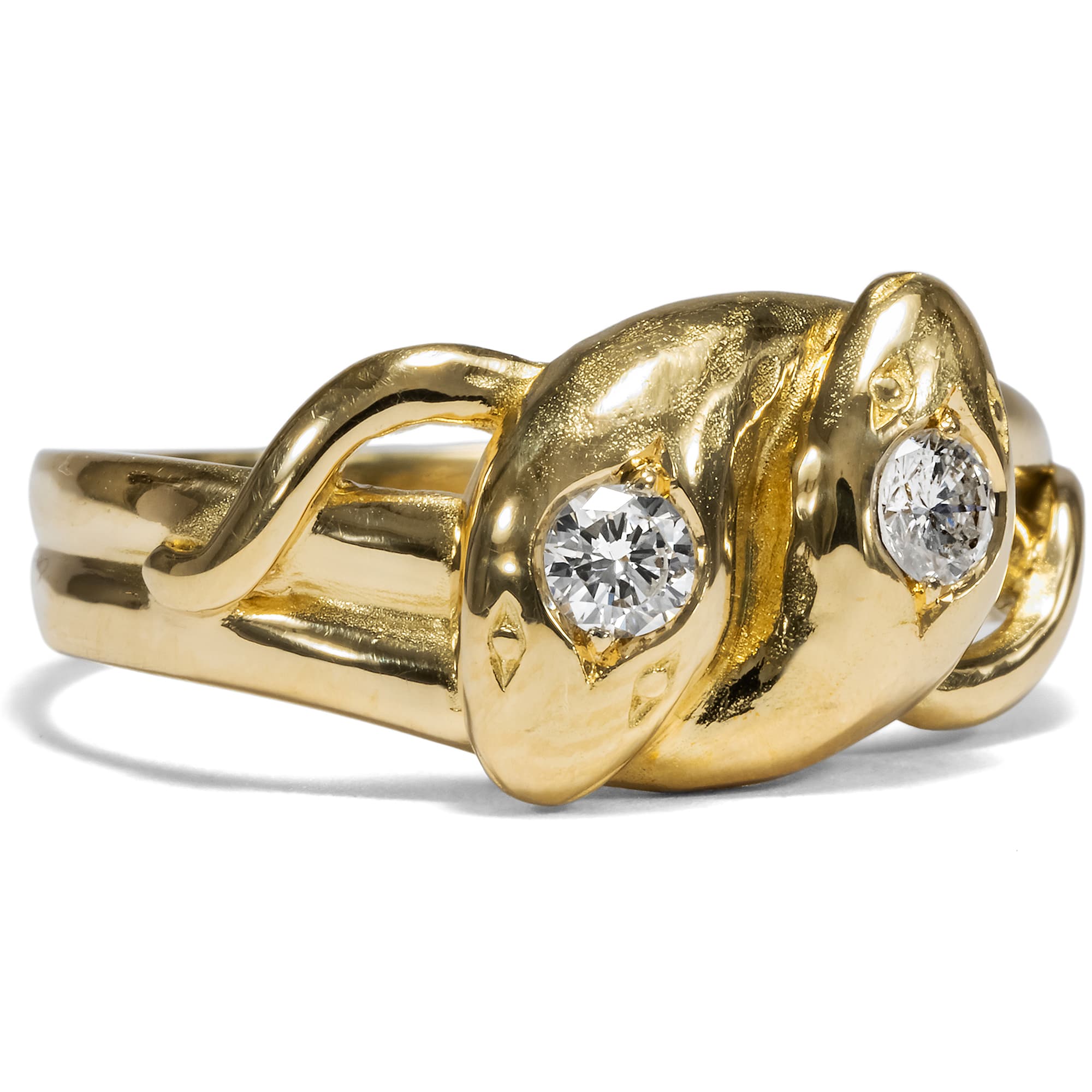 Snake Ring with two Diamonds in Yellow Gold, from our Workshop