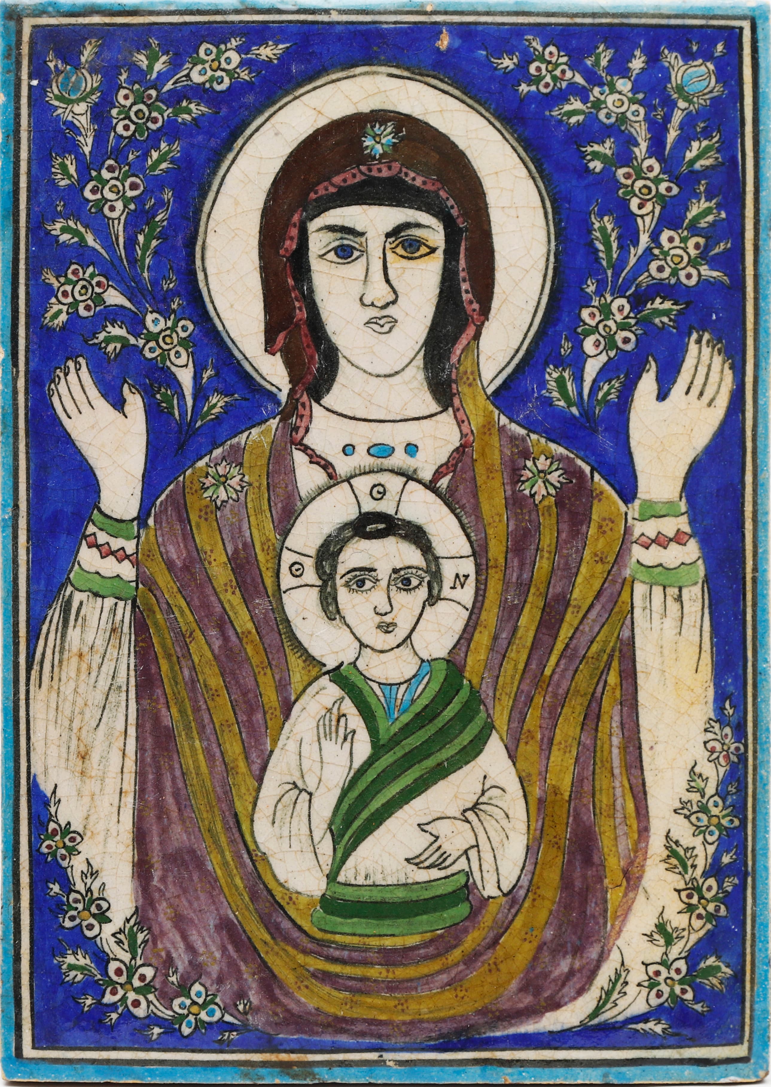 “Madonna and Child”, Iranian Qajar earthenware plaque, early 20th Century.