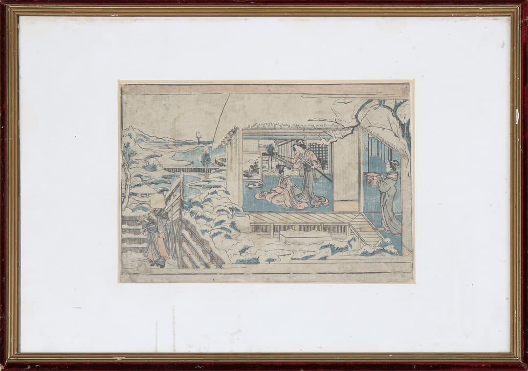 Träsnitt, handkolorerad, Japan, 1800-tal.