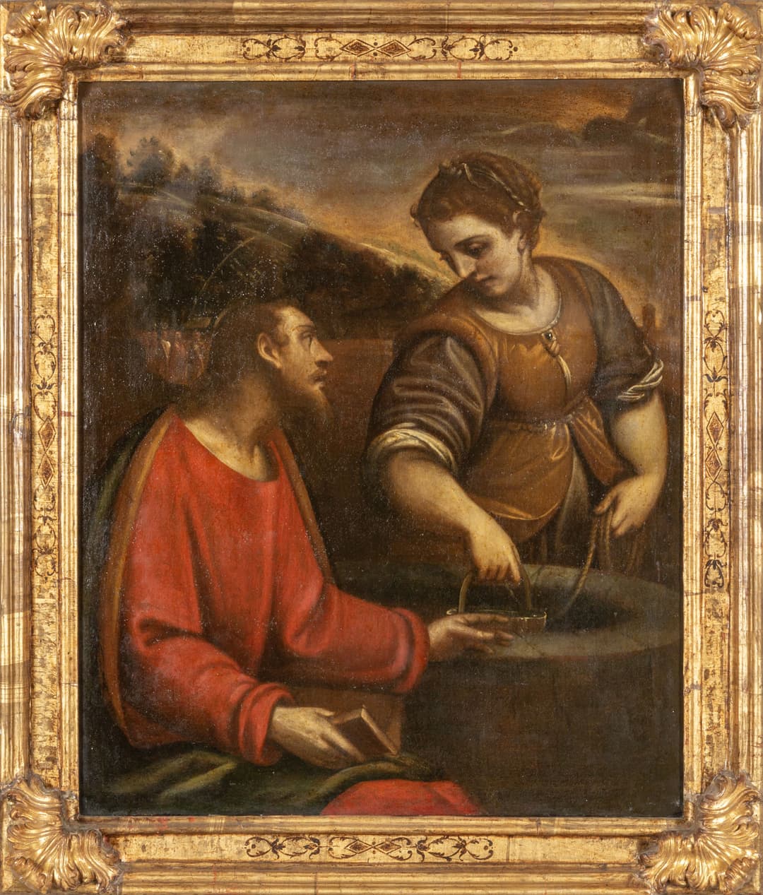 Scuola genovese prima metà sec.XVII 'Gesù al pozzo' olio cm. 88x108