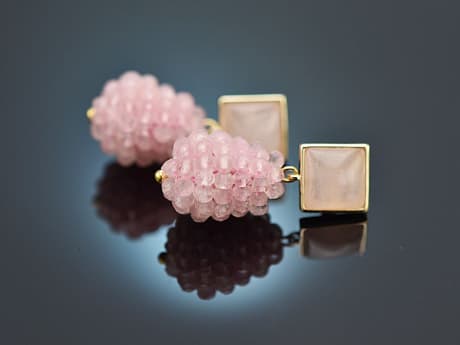 Soft Roses! Tropfen Ohrringe mit Rosenquarz Silber 925 vergoldet