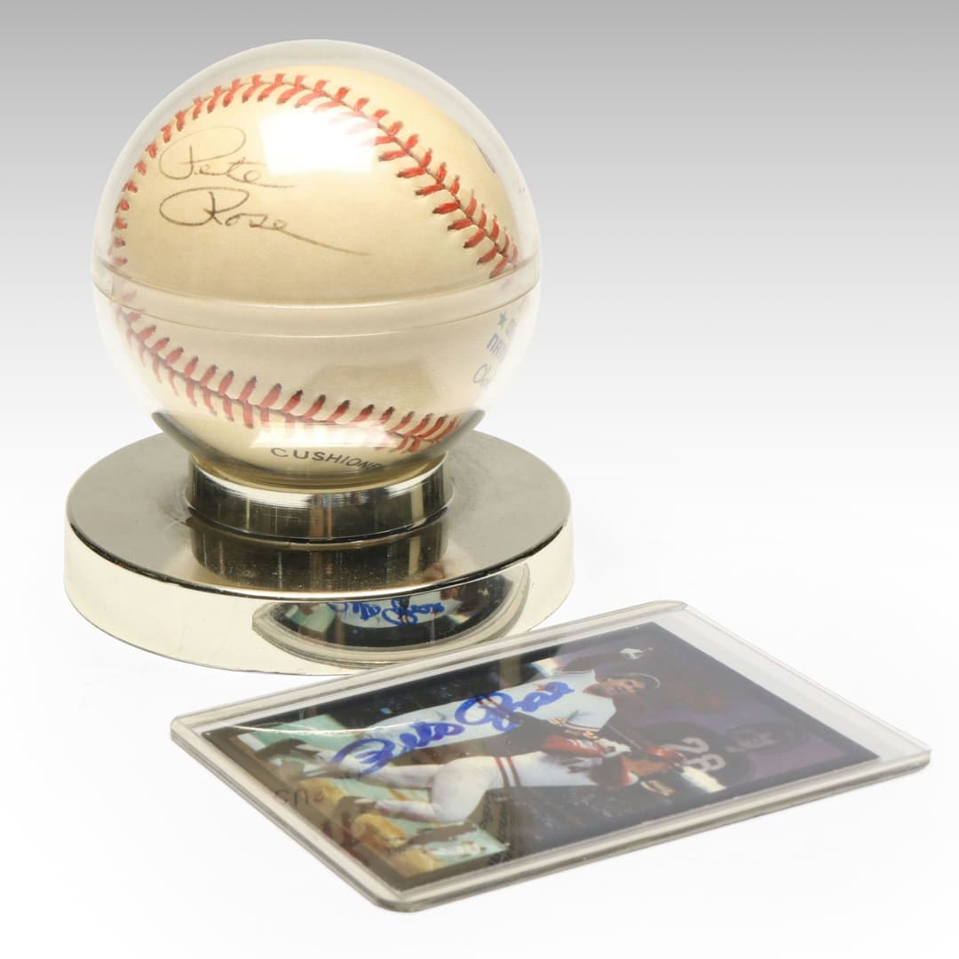 Pete Rose Signed Rawlings Official National League Baseball and Card