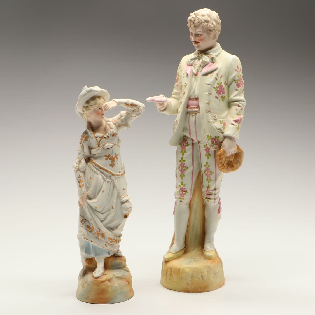 Continental European Victorian Style Hand-Painted Porcelain Figures